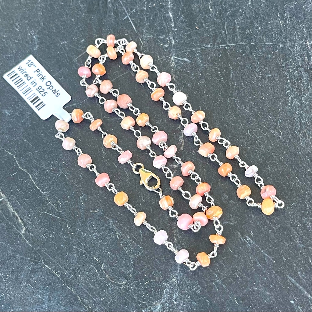 Pink Opal Faceted Beaded Necklace 18” Long